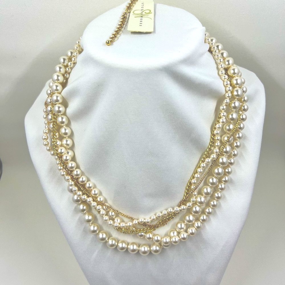 NWT - Studio Works Faux Pearl and Chain 16” Necklace